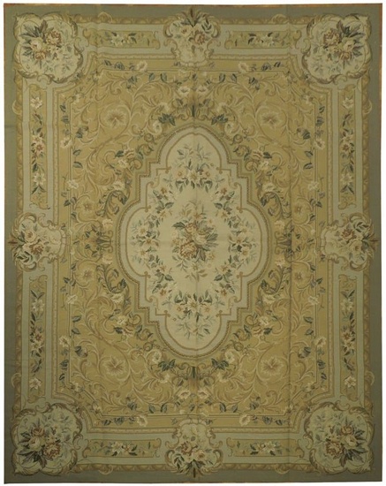 8 x 10 Tortilla Brown Sage GREEN Double Knot Aubusson Flat Weave Rug