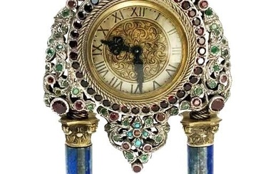 8.25" Antique Austrian Vienna Viennese Enameled 800 Silver with Jewels Lapis Lazuli Desk Clock