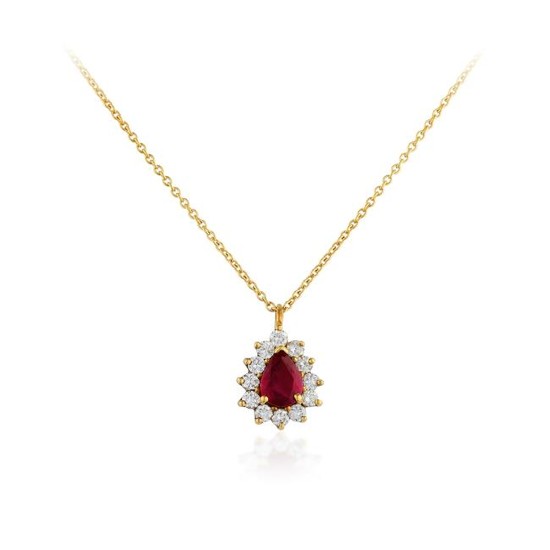 Tiffany & Co. 18K Gold Ruby and Diamond Pendant