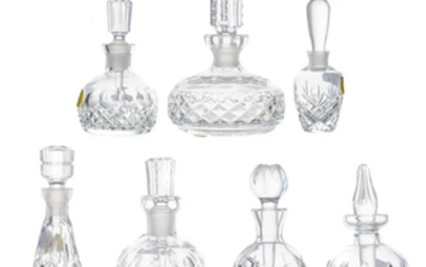 Seven Waterford and other crystal perfume bottles