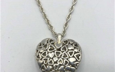 .925 Sterling Large Reticulated Heart Pendant Necklace