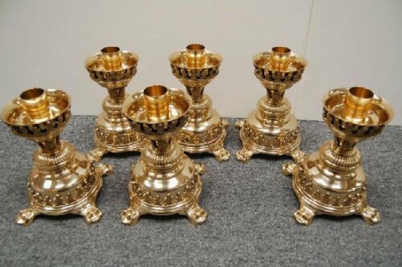 Set of 6 Ornate Altar Top Candlesticks + Candelabra +