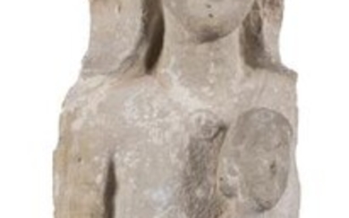 Our Lady. Figure from a portic. Sculpted stone figure
