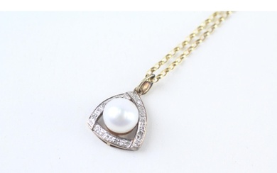 9ct gold cultured pearl & diamond pendant necklace (2.9g)