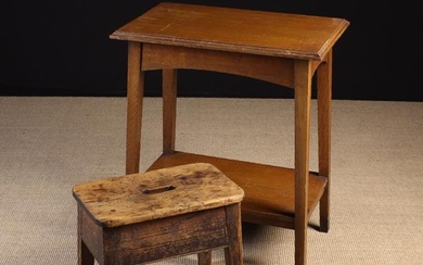 A 19th Century Pine Country Stool and an Edwardian Oak Two-tier Occasional Table. The stool having a