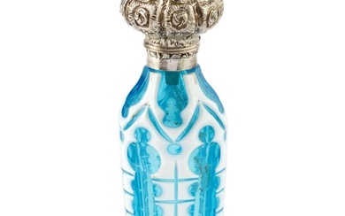 A 19th century Bohemian white overlaid turquoise glass scent bottle,...