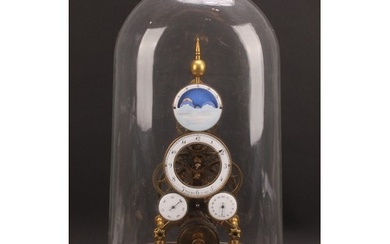 A 19th century style brass skeleton timepiece, 9cm circular ...