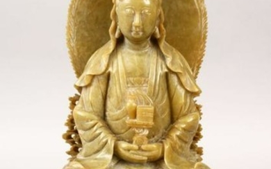 A 20TH CENTURY CHINESE CARVED SOAPSTONE FIGURE OF