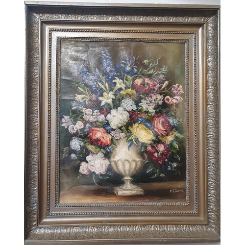 A 20th Century Oil on Canvas Still Life of flowers, signed H...