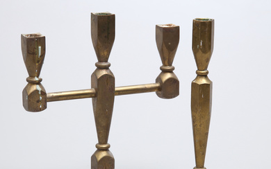 A 20th century brass candelabra and candlestick.