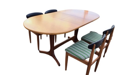 A 70s teak dining table and chair set by Sutcliffe...