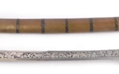 A Burmese long sword or Dha, with brass and...