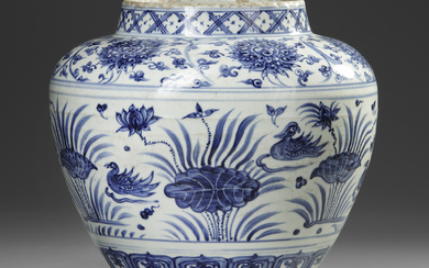 A CHINESE BLUE AND WHITE JAR, MING DYNASTY (1368-1644) OR LATER