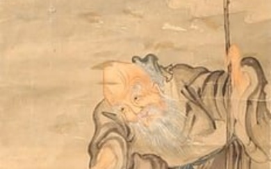 A CHINESE COLOR AND INK 'SHOU LAO' PAINTING