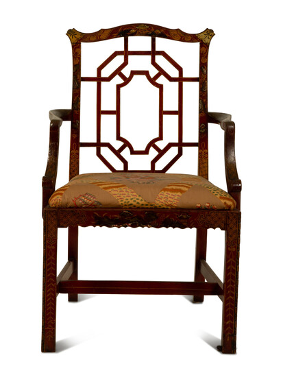 A Chinese Chippendale Style Painted Armchair