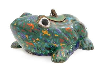 A Chinese Cloisonne Enamel Frog-Form Covered Vessel