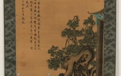 A Chinese Ink Painting Hanging Scroll By Chou Ying
