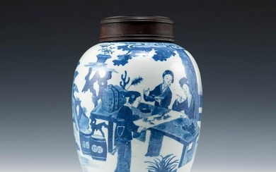 A Chinese blue and white jar, late Qing dynasty