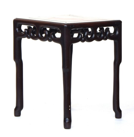 A Chinese carved hardwood table, 40cm square