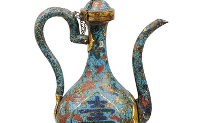 A Chinese cloisonné-enamel 'Shou' pear-shaped wine ewer and cover Ming dynasty, 16th/17th...