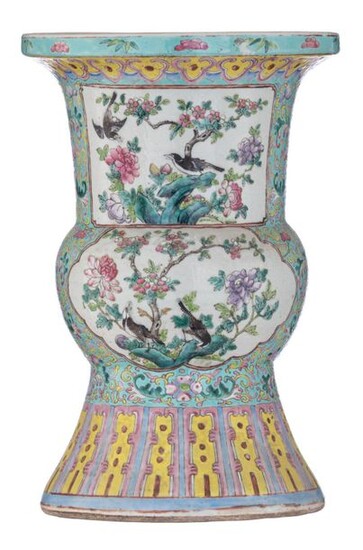 A Chinese famille rose on turquoise ground floral decorated yenyen...