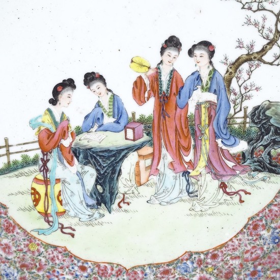 A Chinese famille rose porcelain charger, with painted scene...