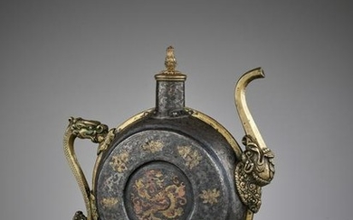 A DAMASCENED IRON BEER JUG, 18TH-19TH CENTURY