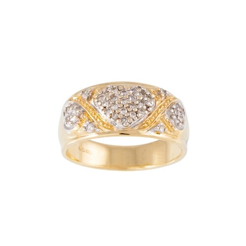 A DIAMOND CLUSTER RING, pavé set with love heart motifs, mou...