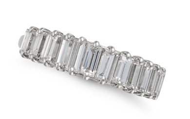 A DIAMOND HALF ETERNITY RING set with a row of baguette cut diamonds, no assay marks, size L1/2 / 6
