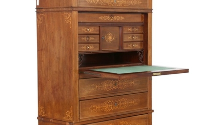 A Danish mahogany secretary with floral inlays. Test piece made by Carl Christian Hansen (active 1830–1880). Ca. 1850. H. 150 cm. W. 105 cm. D. 50 cm.