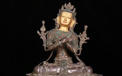 A Fabulous Gilt-Bronze Silver Gem-Inlaid Figure Of Tara