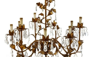 A French Gilt Decorated Tole Nine-Light Chandelier