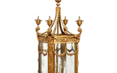 A French gilt brass hall lantern, 20th c, in Louis XVI style...