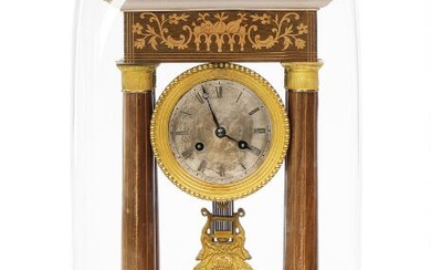 A French table clock with music mechanism, case of rosewood inlaid with...