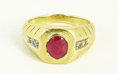 A GENTS RUBY AND DIAMOND RING