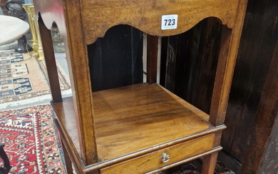A GEORGE III LINE INLAID MAHOGANY WASH STAND, THE CENTRALLY SPLIT TOP OPENING ONTO BOWL RECEIVERS