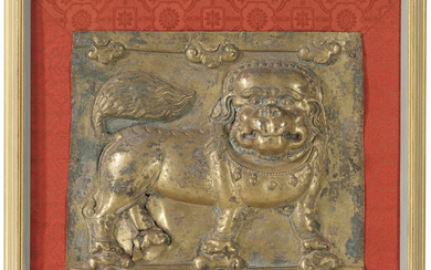 A GILT-BRONZE PANEL OF A LION TIBET, 17TH CENTURY