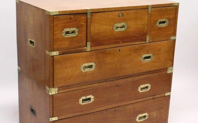 A GOOD 19TH CENTURY TWO PIECE MILITARY CHEST with