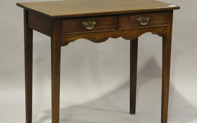 A George III mahogany side table, fitted with two frieze drawers, on block legs, height 71cm, width