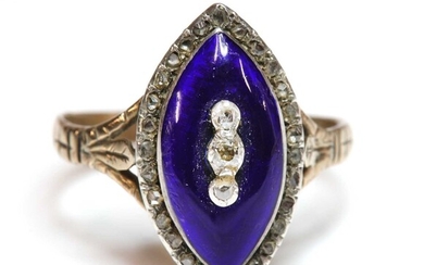 A Georgian diamond and enamel navette shaped ring