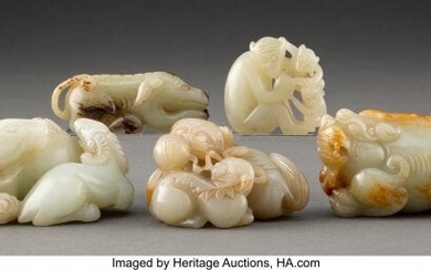 A Group of Five Chinese Carved Jade Animals 1-3/