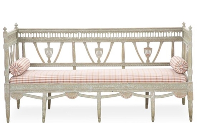 SOLD. A Gustavian green painted pinewood sofa. Sweden, late 18th century. H. 97 cm. L. 186 cm. D. 70 cm. – Bruun Rasmussen Auctioneers of Fine Art