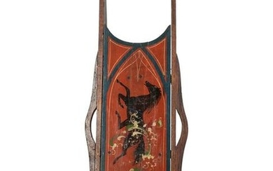 A Horse Decorated Polychrome Painted Sled
