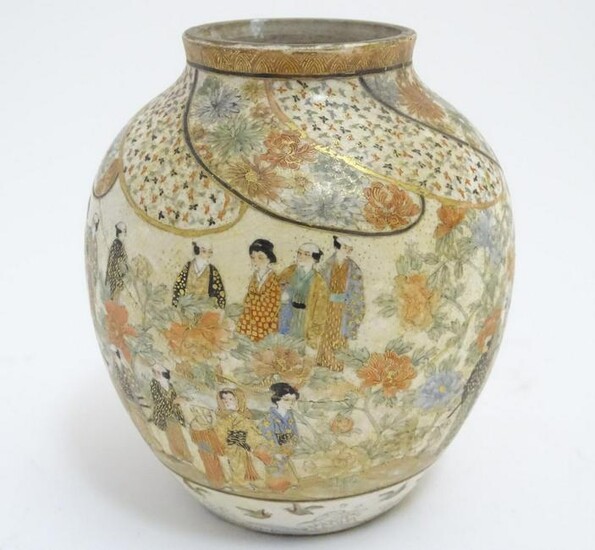 A Japanese Satsuma vase with hand painted decoration