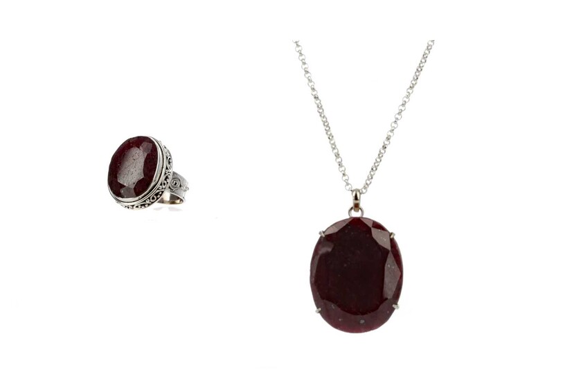 A LARGE RUBY RING AND PENDANT