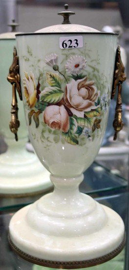 A LATE VICTORIAN BRISTOL GLASS AND ENAMELED LIDDED VASE