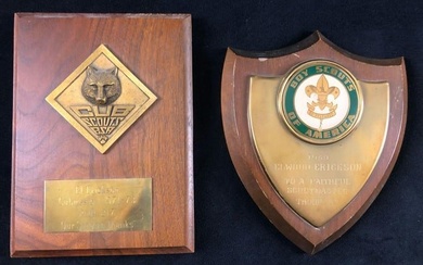 A Lot of 2 Vintage Boy Scouts Of America Cub BSA Troop Pack Plaque Wood Gold