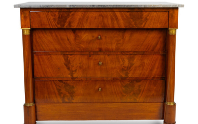 A Louis Philippe Style Gilt Bronze Mounted Mahogany Marble-Top Chest of Drawers