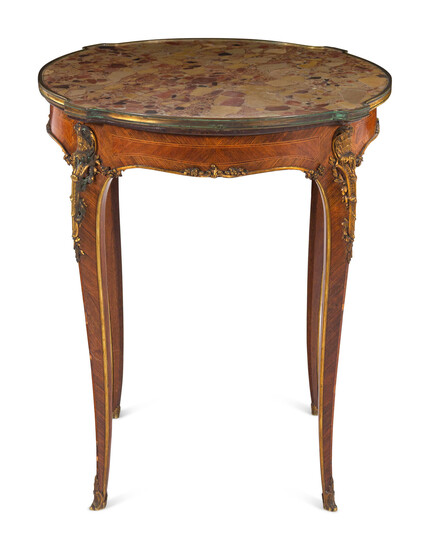 A Louis XV Style Gilt Bronze Mounted Marble-Top Side Table
