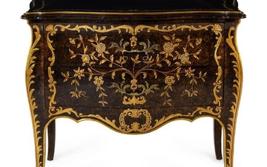 A Louis XV Style Parcel-Gilt and Lacquered Commode